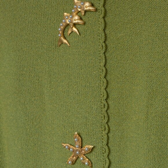 Steve Fabrikant Dress Chartreuse Santana Knit Wool VTG 80s Gold Button Gaudy - Picture 7 of 13